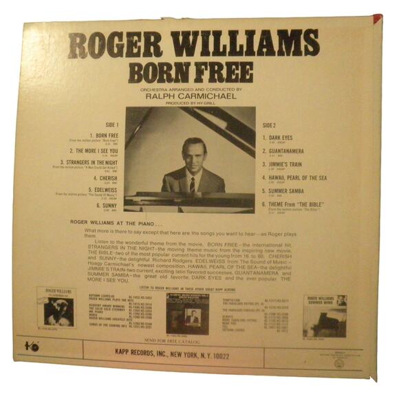 Roger Williams – Born Free, LP Album, 1966 KL-1501 Kapp Records + Free Ship - Picture 2 of 4